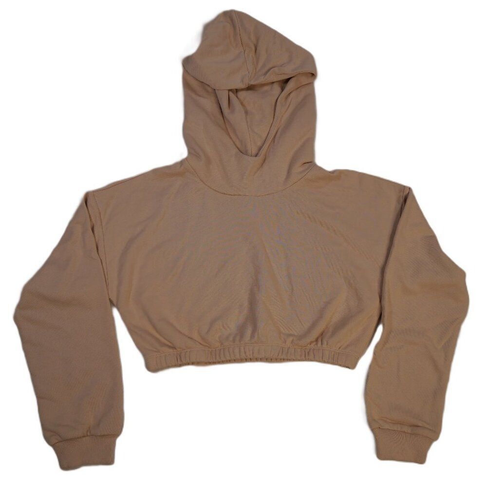 Naked Wardrobe Cropped Hooded Sweatshirt Large Cream Tan Hoodie NWOT